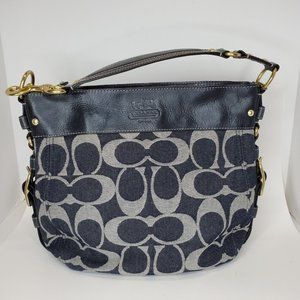 Authentic Coach Signature Zoe Hobo Denim Navy Blue
